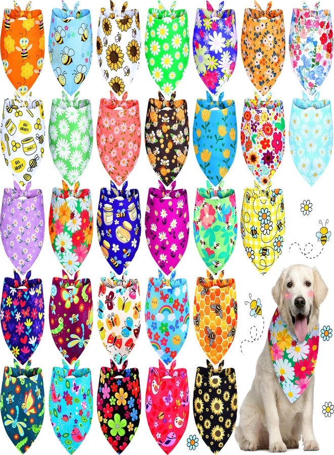 Eccliy 30 Pack Summer Flower Dog Bandanas Bulk Soft Triangle Dog Scarfs Polyester Bandana Pet Costume Cute Scarf Bibs with Flowers Patterns for Small Medium Large(Flower,X-Large) - Image 1